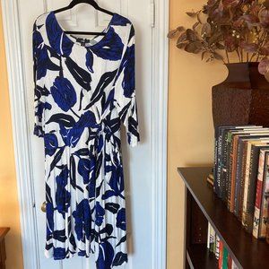 Ellos Blue & Black Floral Faux Wrap Midi Dress